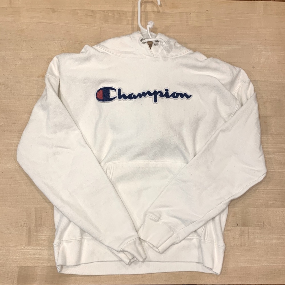 White Champion Reverse Weave Hoodie
